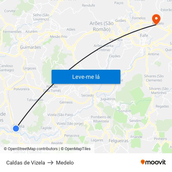 Caldas de Vizela to Medelo map