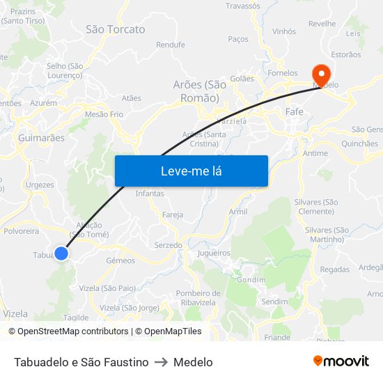 Tabuadelo e São Faustino to Medelo map