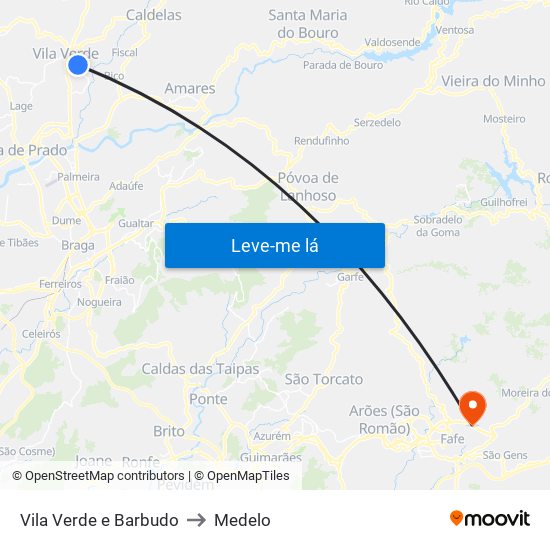 Vila Verde e Barbudo to Medelo map