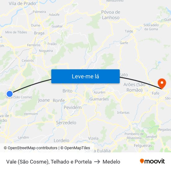 Vale (São Cosme), Telhado e Portela to Medelo map