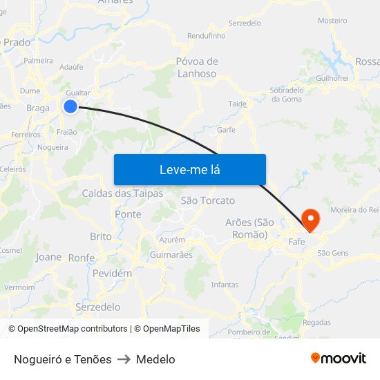 Nogueiró e Tenões to Medelo map