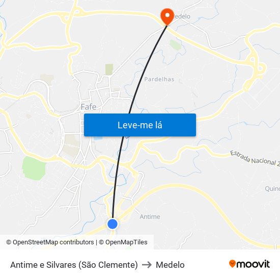 Antime e Silvares (São Clemente) to Medelo map