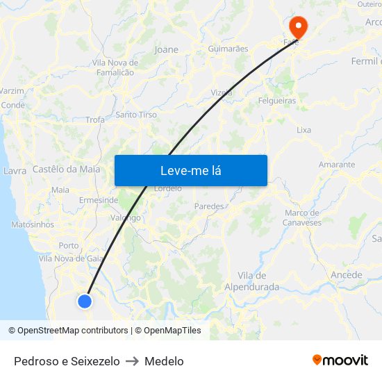 Pedroso e Seixezelo to Medelo map