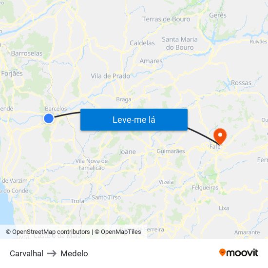 Carvalhal to Medelo map