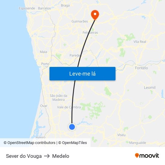 Sever do Vouga to Medelo map