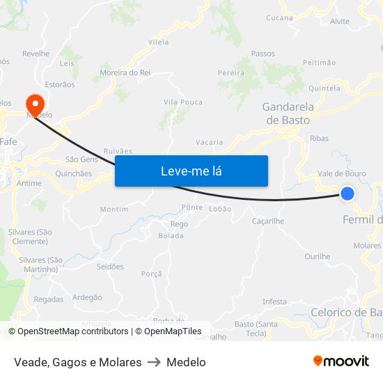 Veade, Gagos e Molares to Medelo map