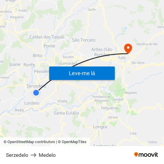 Serzedelo to Medelo map