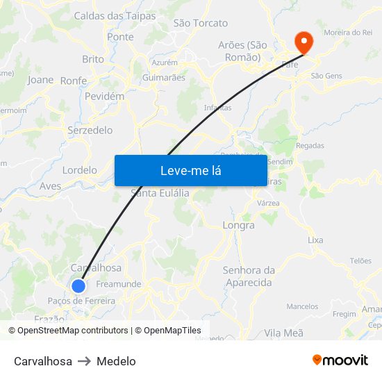 Carvalhosa to Medelo map