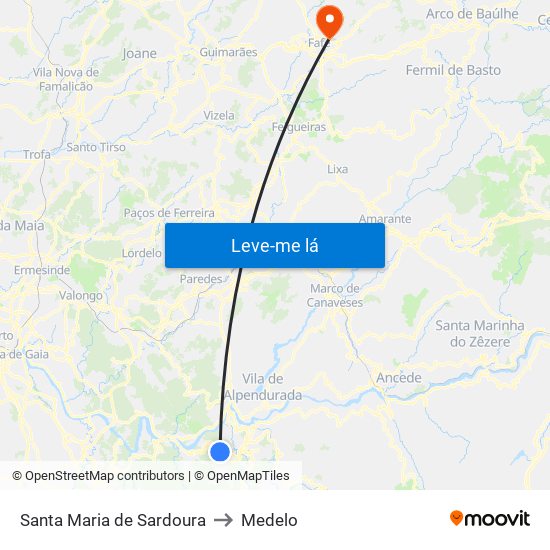 Santa Maria de Sardoura to Medelo map