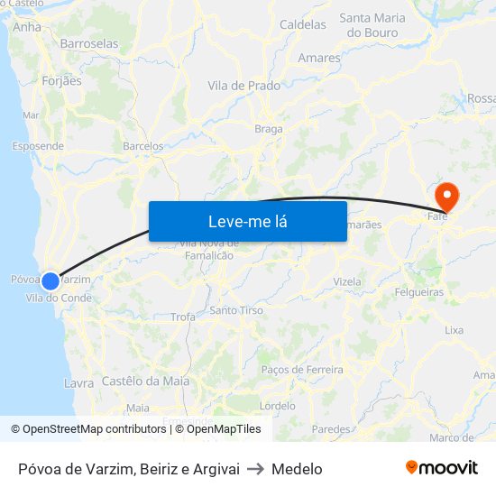 Póvoa de Varzim, Beiriz e Argivai to Medelo map