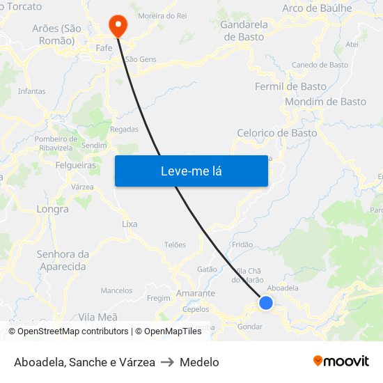 Aboadela, Sanche e Várzea to Medelo map