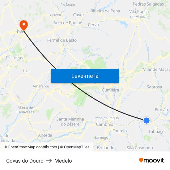 Covas do Douro to Medelo map