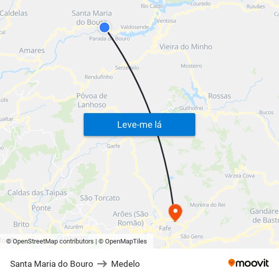 Santa Maria do Bouro to Medelo map