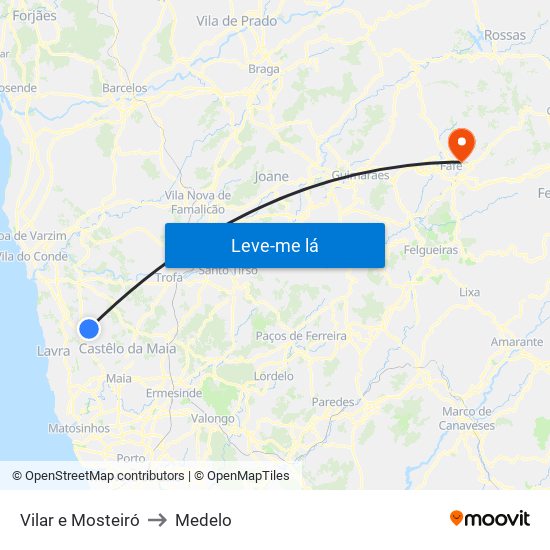 Vilar e Mosteiró to Medelo map