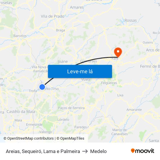 Areias, Sequeiró, Lama e Palmeira to Medelo map