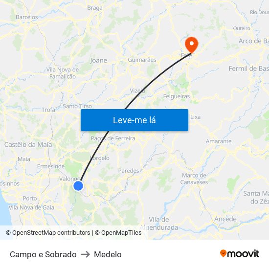 Campo e Sobrado to Medelo map