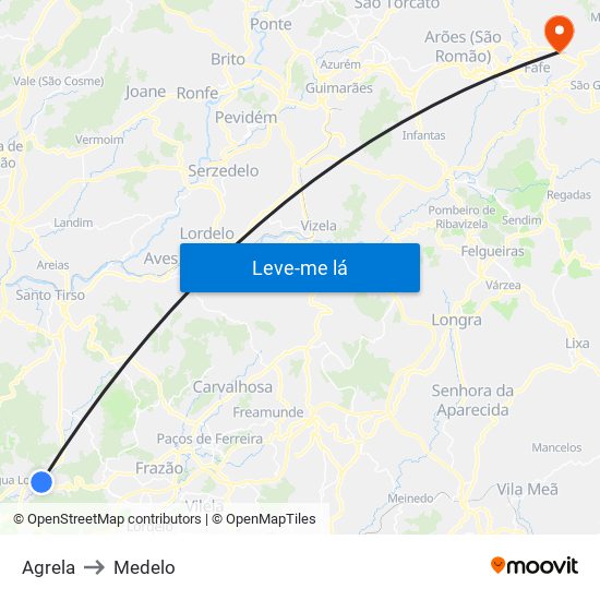 Agrela to Medelo map