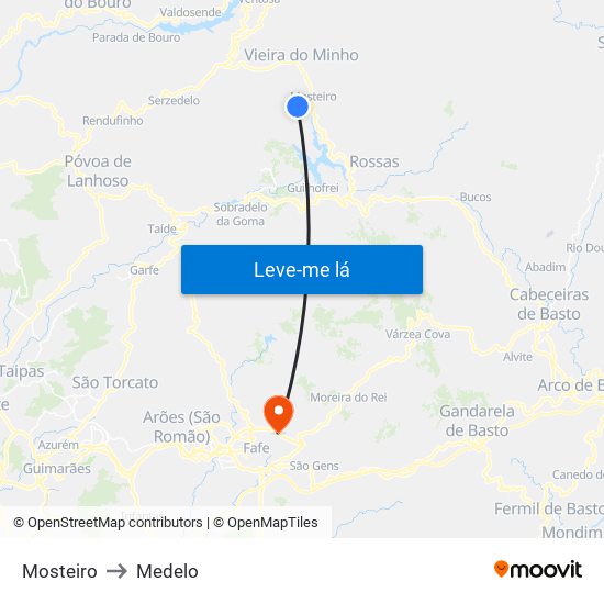 Mosteiro to Medelo map