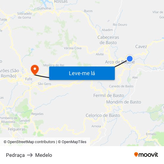 Pedraça to Medelo map