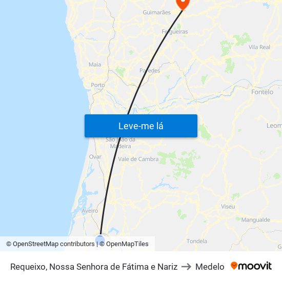 Requeixo, Nossa Senhora de Fátima e Nariz to Medelo map