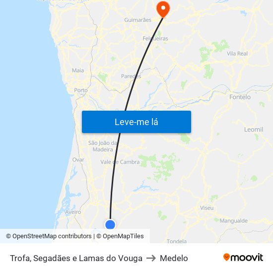 Trofa, Segadães e Lamas do Vouga to Medelo map