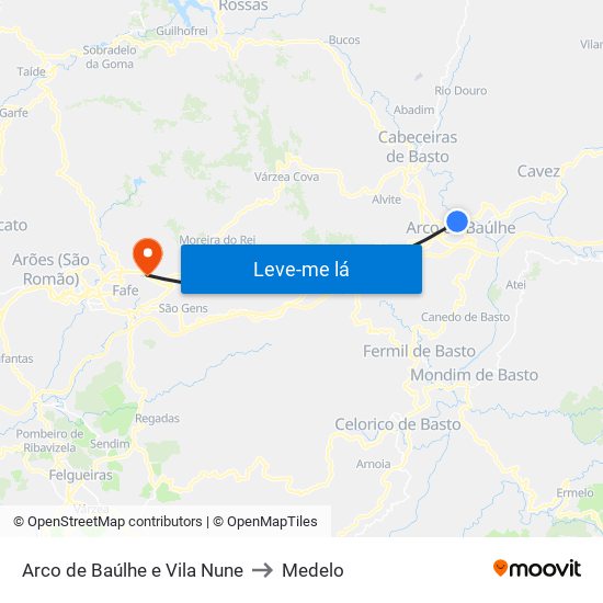 Arco de Baúlhe e Vila Nune to Medelo map