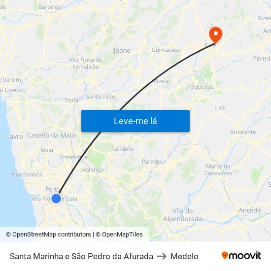 Santa Marinha e São Pedro da Afurada to Medelo map