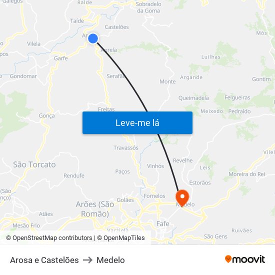Arosa e Castelões to Medelo map
