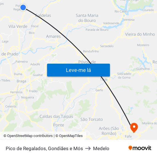 Pico de Regalados, Gondiães e Mós to Medelo map