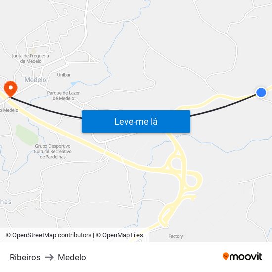 Ribeiros to Medelo map