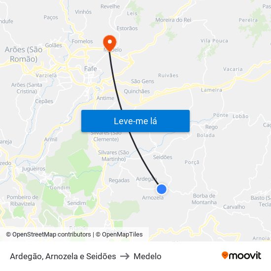 Ardegão, Arnozela e Seidões to Medelo map