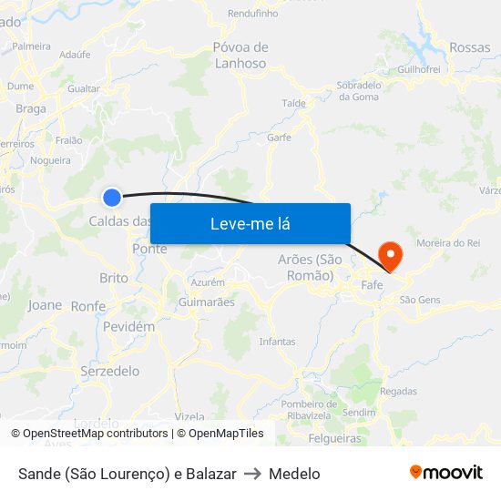 Sande (São Lourenço) e Balazar to Medelo map