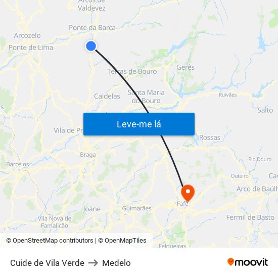 Cuide de Vila Verde to Medelo map