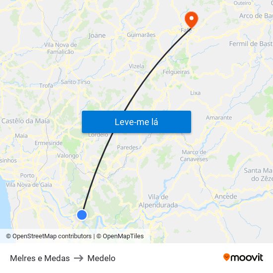 Melres e Medas to Medelo map