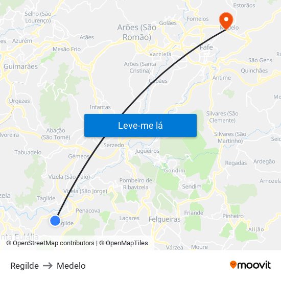 Regilde to Medelo map