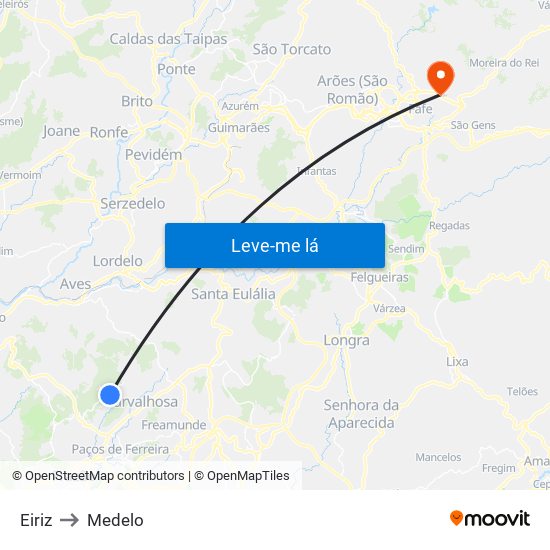 Eiriz to Medelo map