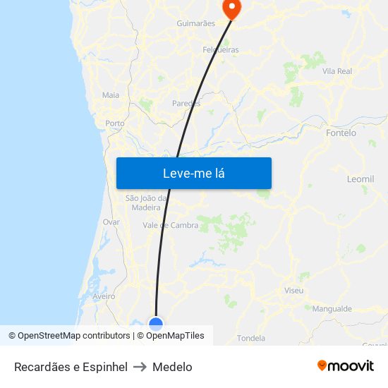 Recardães e Espinhel to Medelo map