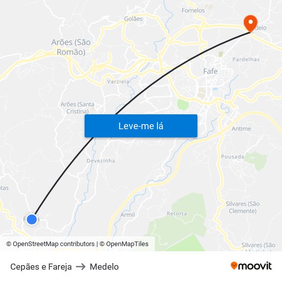 Cepães e Fareja to Medelo map