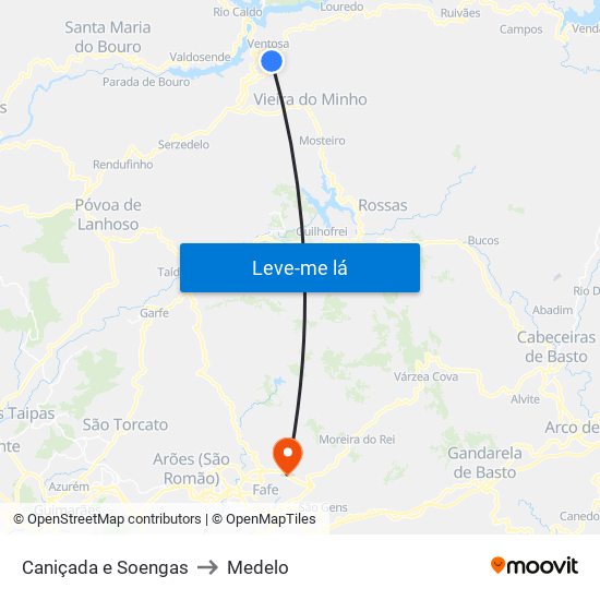 Caniçada e Soengas to Medelo map