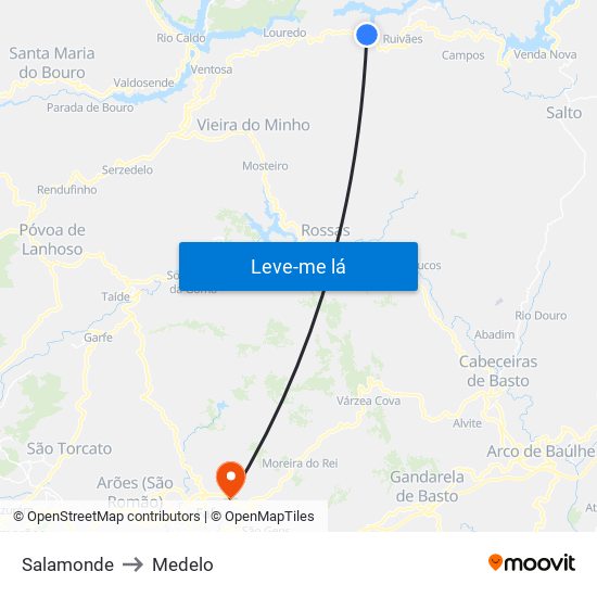 Salamonde to Medelo map