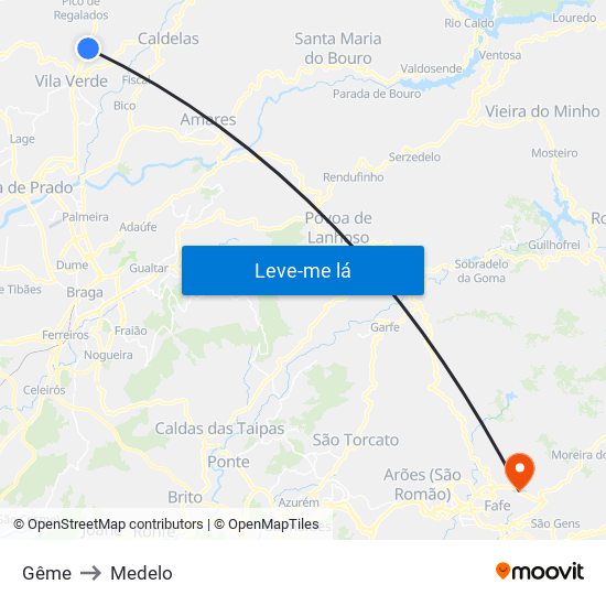 Gême to Medelo map