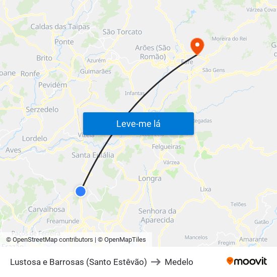 Lustosa e Barrosas (Santo Estêvão) to Medelo map