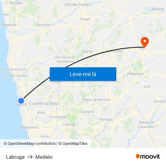 Labruge to Medelo map