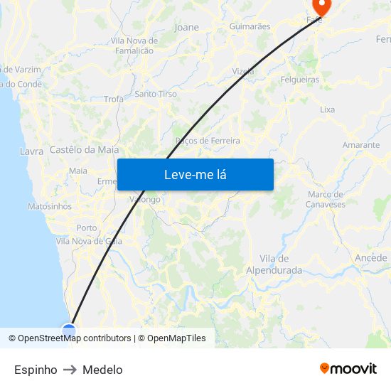 Espinho to Medelo map