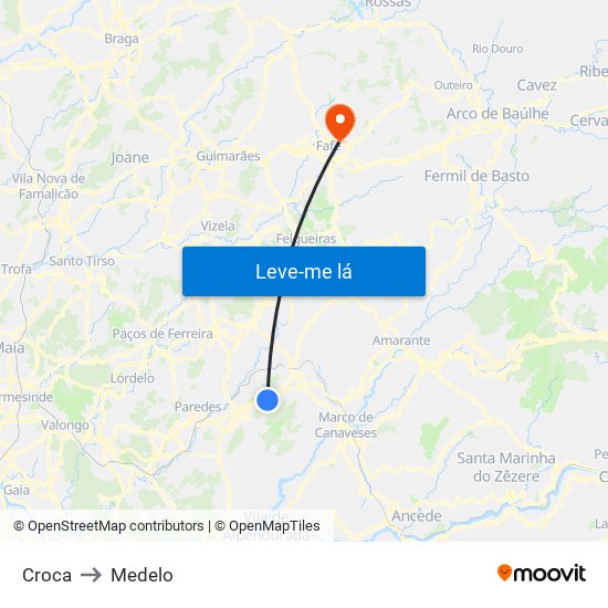 Croca to Medelo map