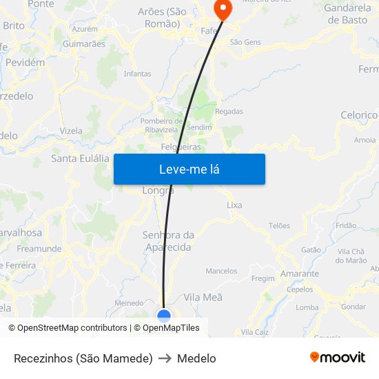 Recezinhos (São Mamede) to Medelo map