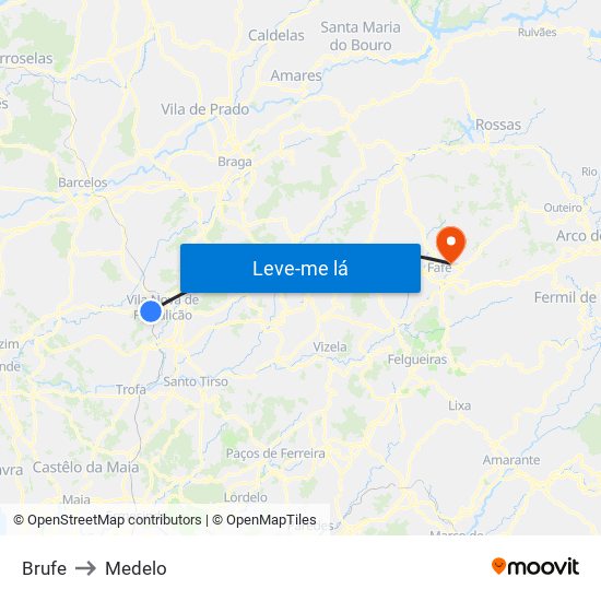 Brufe to Medelo map