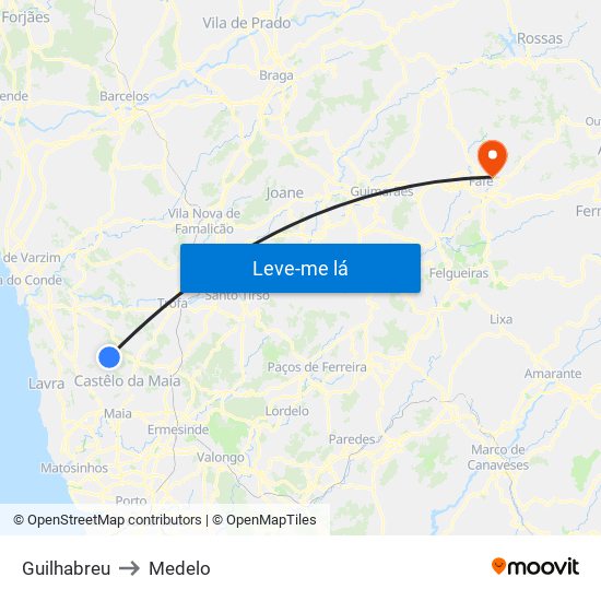 Guilhabreu to Medelo map