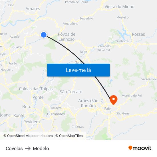 Covelas to Medelo map