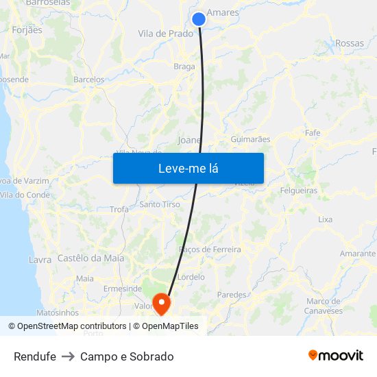 Rendufe to Campo e Sobrado map